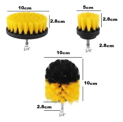 Kit Jogo De Escovas Para Limpeza Pesada Kit Com 3 Unidades Cor Amarelo