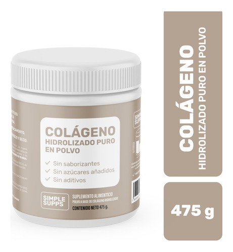 Imagen 1 de 8 de Colágeno Hidrolizado Polvo Simplesupps 475gr 47.7 Porciones Sabor Neutro