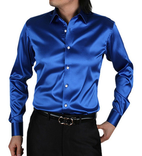 Camisa De Vestir De Satén De Lujo Para Hombre, Ajuste De Sed