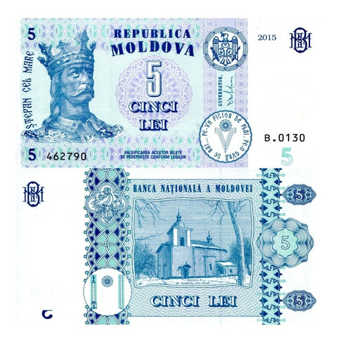 Billete De Moldavia 5 Leu Esteban Ill El Grande No Circulado