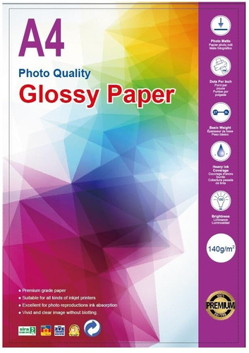 Papel Fotográfico Glossy 140gr A4 20 Hojas Premium Pack X 3