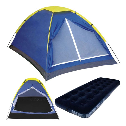 Kit Barraca Camping 2 Pessoas + Colchão Inflável De Solteiro