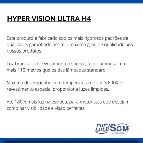 Par Lampada H4 Hyper Vision Ultra 12v 55w Excelite Halogena