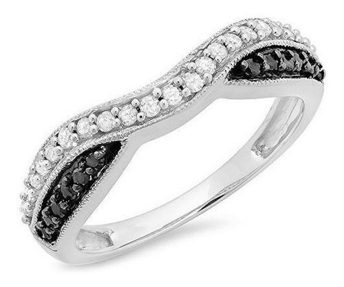 Anillo De Boda De Oro Blanco Y Negro De 0.30 Quilates (ctw)