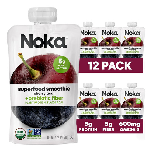 Noka Superfood - Bolsas Para Batidos De Frutas, Cereza Acai,