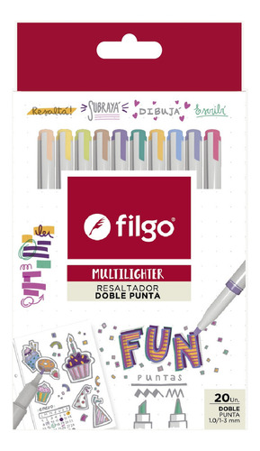 Resaltador Marcador Filgo Multilighter Fun X 20 Doble Punta