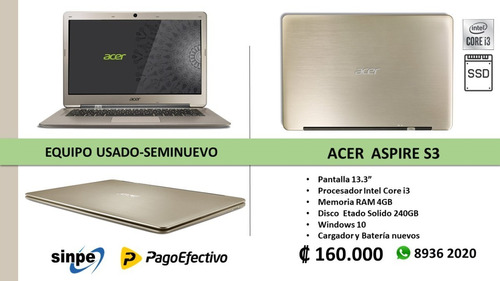 Imagen 1 de 1 de Notebook Acer Aspire S3 Core I3 4gb Ram 240gb Ssd