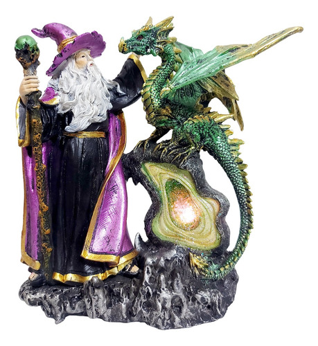 Mago Merlin / Cajado / Dragão / Luz Muda De Cor Na Pedra