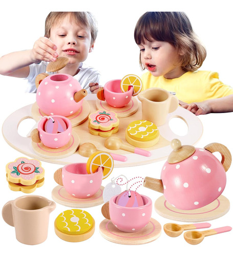 Set De Fiesta De Té De Madera Buyger Para Niños Pequeños Con