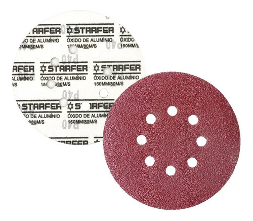 Disco De Lixa Velcro Vermelho 150mm Grão 40 Starfer 10