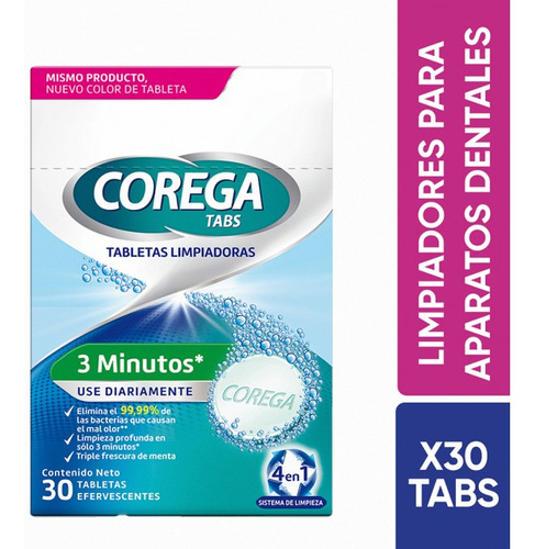 Corega Limpiador Tabletas Ferv. 3 Minutos 30 Unidades