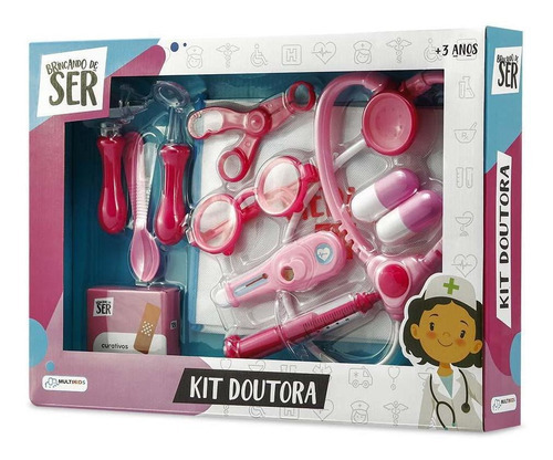 Kit Médico Brinquedo menina agulha rosa completo multikids