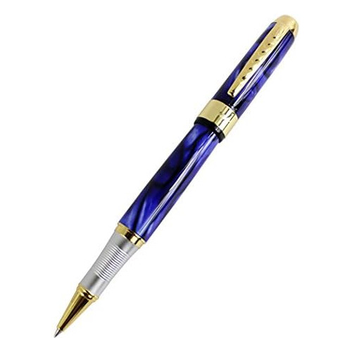 Pluma Rollerball Hebilla Dorada Y Flor Azul  E,   250, ...