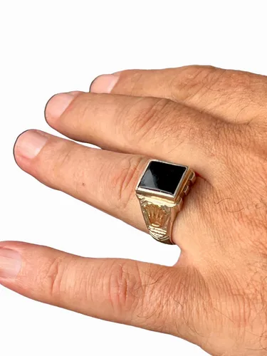 Anillo De Hombre Con Cubic Cuadrado Oro