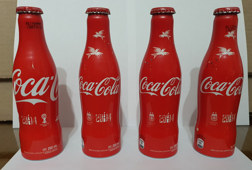 4 Botellas Vacías Coca Cola Aluminio Mundial Brasil 2014-(2) (Usado)