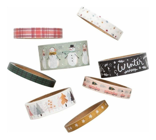 8 Cintas Adhesivas Washi Tape Estampados Patrones Navidad