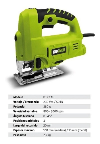 Imagen 4 de 10 de Sierra Caladora De Mano Kroner 850w Profesional 3000 Rpm