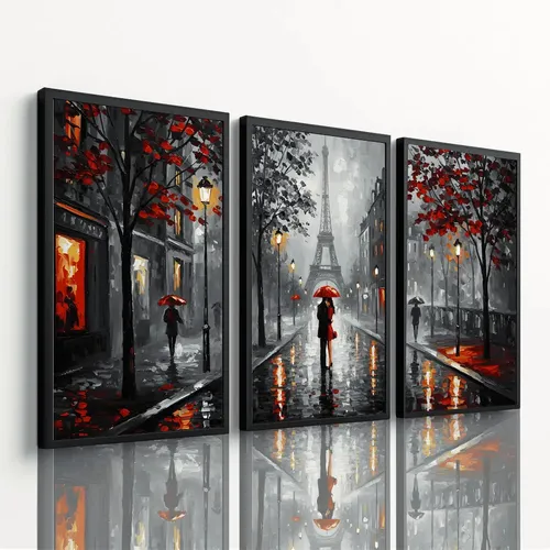 Quadros Decorativos Grande Chuva Romance Casal Paris 122x60 Borda...