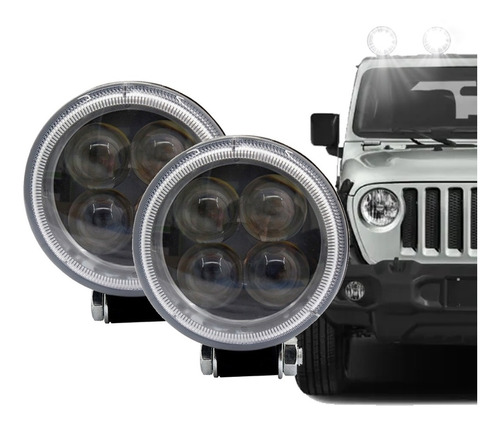 Kit 2 Farol De Milha 4 Led Redondo 12v 24v 12w Jeep Caminhão