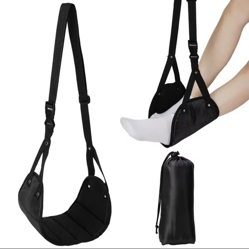 Kit Almofada Extensor Assento + Rede De Pé Avião Trem Viagem Preto Liso