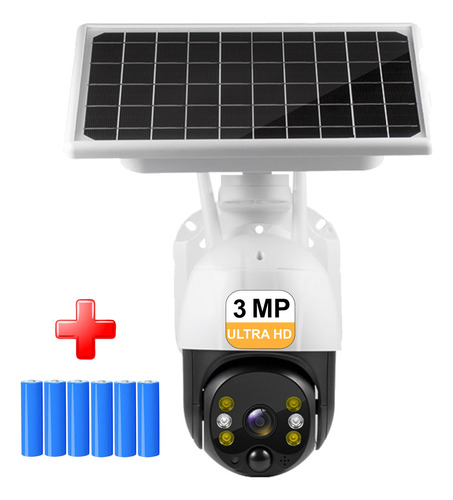Camara Wifi Solar Cctv Panel Con Baterías Full Hd 3mp Icsee Color Blanco Con Negro