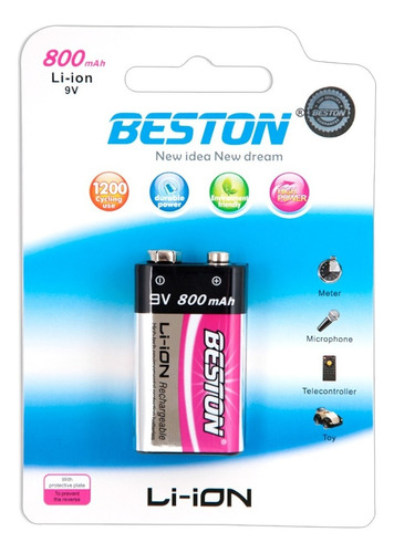 Bateria Pila Recargable 9v Voltios Beston 800mah Cuadrada