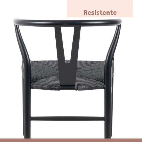Pack 2 Sillas Wishbone Rattan - Negra Con Hilo Negro