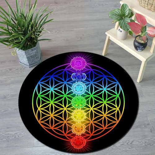 Alfombra Tapete Mat 7 Chakras Arcoíris Mandala Flor De Vida