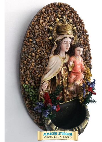 Imagen 5 de 7 de Imagen De Pared Virgen Del Carmen Con Pila Para Agua Bendita