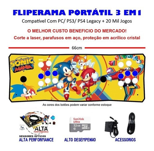 Imagem 1 de 3 de Pix Promo - Fliperama Portátil Slim 3 Em 1, Sensor - Sonic