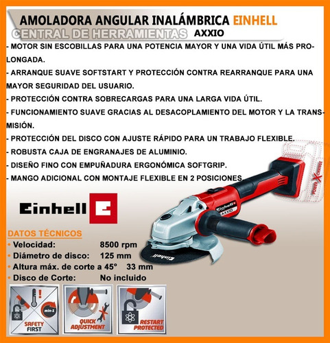 Amoladora Angular Inalambrica Einhell Axxio 18v Sin Carbones
