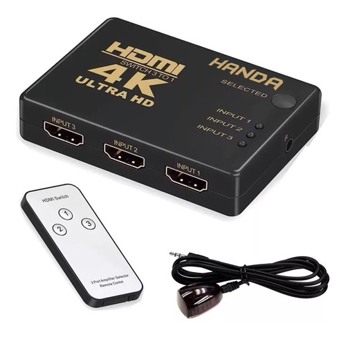 Switch Hdmi 3x1 4K Selector+Controle Remoto Extensível de 1,1 m