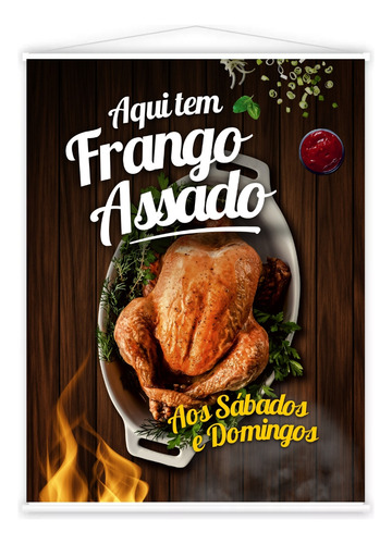 Banner Em Lona Com Bastão 60x80cm - Aqui Tem Frango Assado