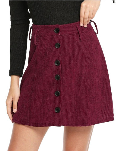Minifalda De Pana Con Botones De Cintura Alta Para Mujer [u]