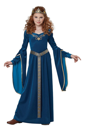 Disfraz De Princesa Medieval Para Niñas Azul Talla L