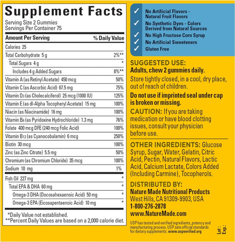 Multivitamínico Con Omega 3 De Hombre Nature Made 150 Gomita