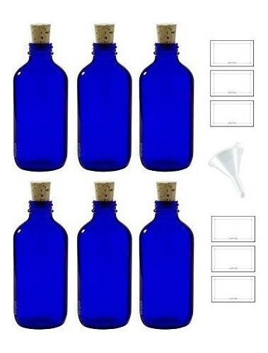 Botella Redonda De Vidrio Cobalto Azul De 8 Oz Boston Con Ci