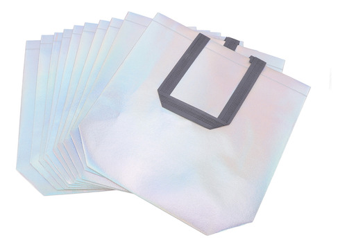 Juego De 10 Bolsas De Regalo Reutilizables Plateadas Brillan