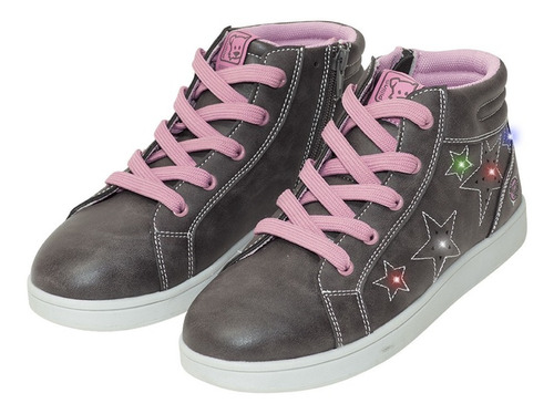 Zapatilla De Niña Cordones Con Luces Led Gris Pillin