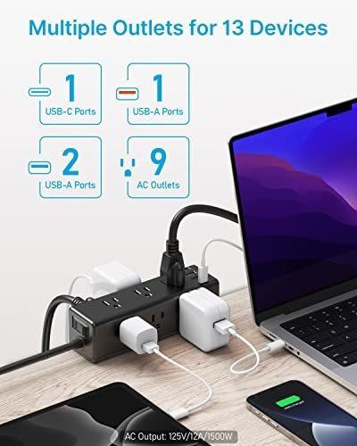 Cccei Desk Clamp Power Strip Con 9 Enchufes, Desktop Edge Mo