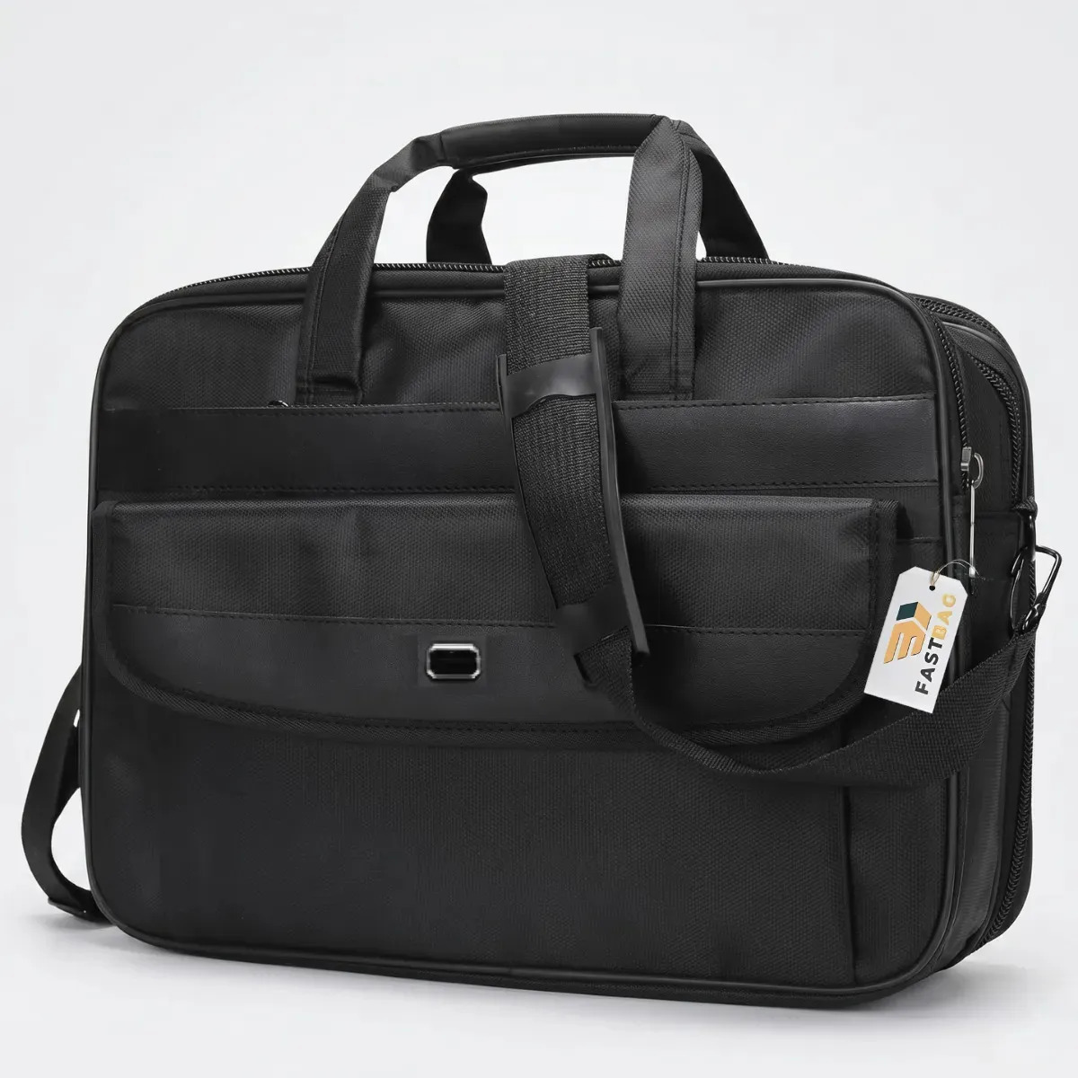 Pasta Executiva Nylon Preto com Alça Couro Compartimento Notebook 17"