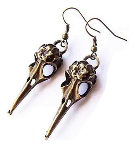 Aretes Goticos Calavera Plata Envejecida Cuervo Calavera Cue