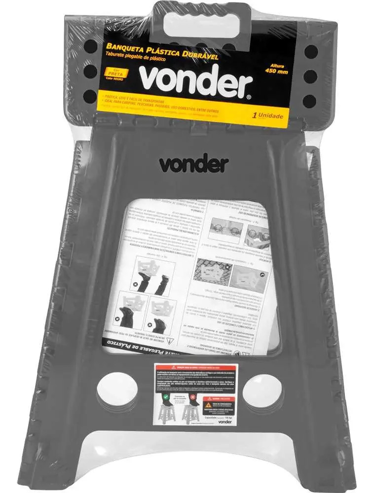 Banqueta Plástica Dobrável Cinza 450 Mm - Vonder
