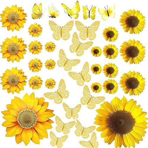 Pegatinas De Pared De Girasol Mariposa 39 Pcs Pegatinas...