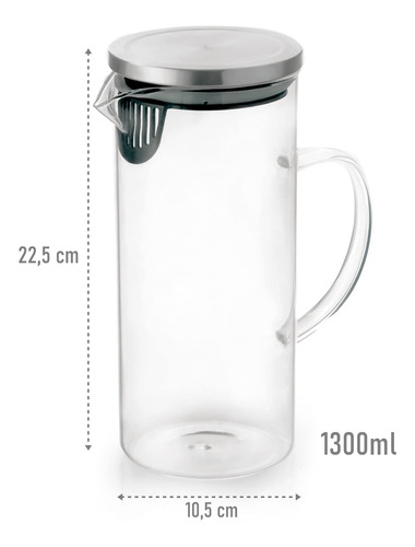 Jarra De Vidro Para Suco Suqueira Jarro Com Tampa 1,3 Litros