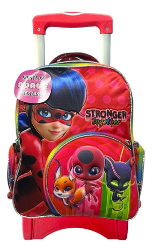 Kit Mochila Lady Bug Ruedas Lonch Lapicera Original Primaria