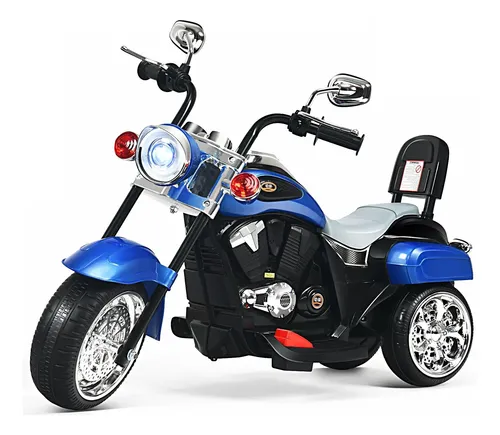 HOMCOM Moto Eléctrica Infantil 6V Con 3 Ruedas – Luces, Música Y Bocina – Velocidad Máxima 3 Km/h Para Niños De +3 Años (Azul Y Negro)
