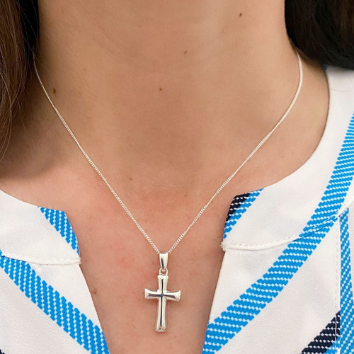 Imagen 6 de 10 de Dije Cruz Lisa De Plata .925 Agálea Joyería