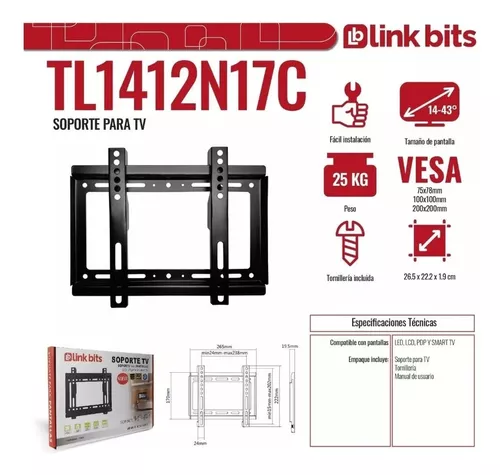 LINKBITS SOPORTE PARA TV FIJO PARA TV DE 14-43 PULGADAS