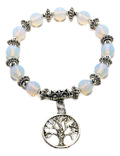 Pulsera Árbol De La Vida - 11 Piedras Ópalo Blanca - Ref:023